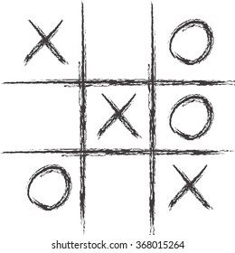 Hand drawn tic-tac-toe game, Vector illustration