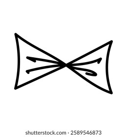 Hand drawn tied bow icon. Waving Tied ribbon in doodle style. Outline Decoration element. Isolated on white. Vector