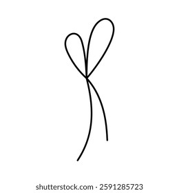 Hand drawn tied bow icon. Waving Tied ribbon in doodle style. Outline Decoration element. Isolated on white. Vector