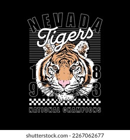 HAND DRAWN TIGER ATHLETIC NEVADA STATE VINTAGE TSHIRT TEE PRINT FOR APPAREL MERCHANDISE