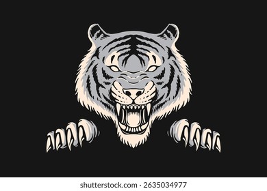 Hand Drawn Tiger Head With Claw Illustration
