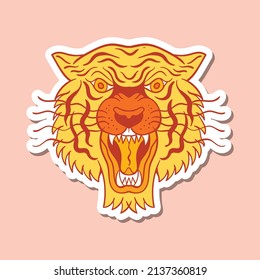 ilustración del doodle de la cabeza del tigre dibujado a mano para pegatinas, etc