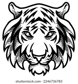 hand drawn of Tiger head line art