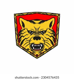 hand drawn tiger head with shield