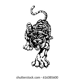 Hand drawn Tiger head silhouette, natural colors, isolated vector illustration