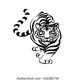 Hand drawn Tiger head silhouette, natural colors, isolated vector illustration