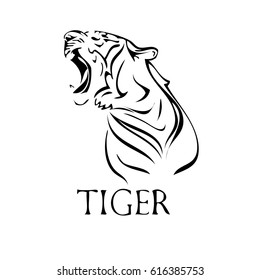 Hand drawn Tiger head silhouette, natural colors, isolated vector illustration