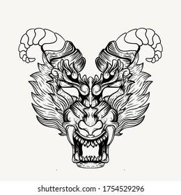 hand drawn tiger with horn 