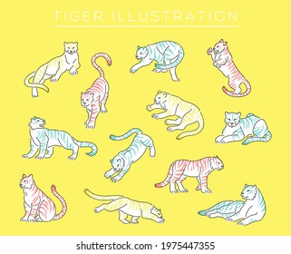 hand drawn tiger illustration set