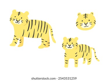 Conjunto de ilustración de tigre dibujado a mano