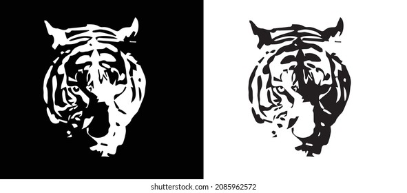 Hand drawn Tiger. Natural colors. Illustration. Tiger head logo. eps 10