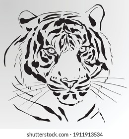 Hand drawn tiger predator logo tattoo ink wildlife zodiac tiger 2022 vector illustration