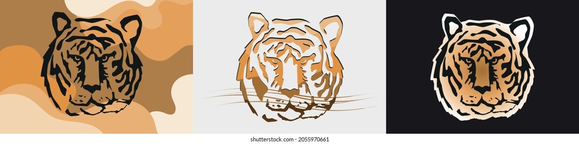 Hand drawn Tiger. Vector illustration of a Tiger head on different backgrounds. 
Oriental zodiac symbol of 2022, year of the tiger