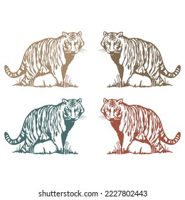Ilustración Del Vector De Animales Silvestres De Tigre Dibujado A Mano Aislada En Un Fondo Blanco
