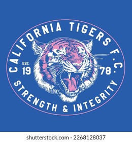 HAND DRAWN TIGER WILDCAT ATHLETIC CALIFORNIA STATE TEAM VINTAGE TSHIRT TEE PRINT FOR APPAREL MERCHANDISE