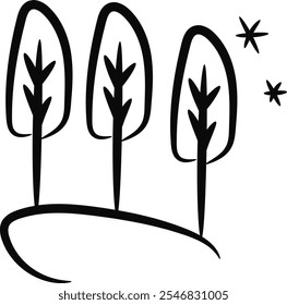 Hand drawn Tiggi Tree Icon, Forest Vector