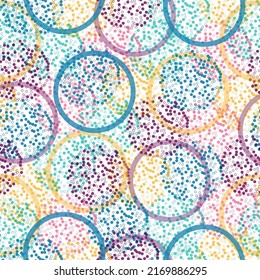 Hand Drawn Tileable Geometric Dotted Grunge Repetitive Retro Wallpaper. Abstract seamless background with colorful fireworks.