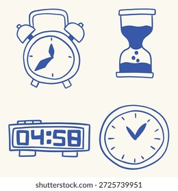 hand drawn time clock doodle cartoon illustration