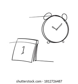 hand drawn Time and clock vector linear icons.Time management. Timer, speed, alarm, time management, calendar symbol illustration vector. doodle