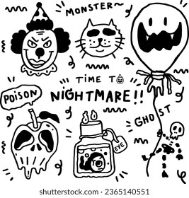 hand drawn time to nightmare of halloween line design.