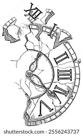 Hand drawn timepiece, clock with classic numbers, 