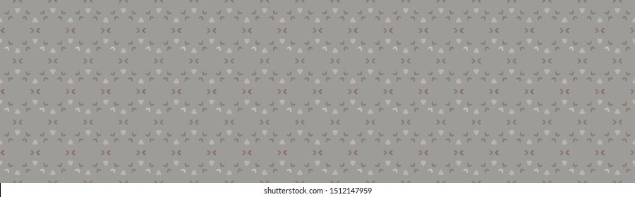 Hand drawn tiny border seamless pattern. Modern japanese wagara motif on homespun gray. Ecru simplistic trendy neutral tones. Washi tape stationery zakka craft asian fashion ribbon trim, bordure edge