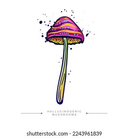 Concepto de taburete dibujado a mano. Sorprendente dibujo de un hongo de psilocibin agaric de mosca. Hongos alucinógenos tóxicos mágicos. Pegatina agria de la mosca ácida.