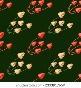 Hand drawn toadstool mushrooms seamless pattern. Magical fly agaric wallpaper. Design for printing, textile, fabric, fashion, interior, wrapping paper. Vector illustration