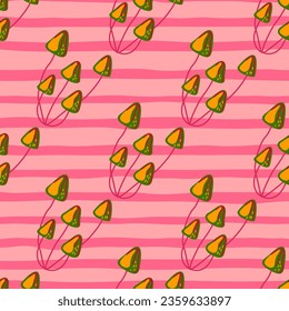 Hand drawn toadstool mushrooms seamless pattern. Magical fly agaric wallpaper. Design for printing, textile, fabric, fashion, interior, wrapping paper. Vector illustration