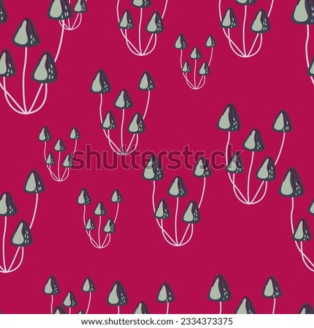 Hand drawn toadstool mushrooms seamless pattern. Magical fly agaric wallpaper. Design for printing, textile, fabric, fashion, interior, wrapping paper. Vector illustration
