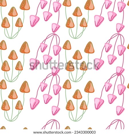 Hand drawn toadstool mushrooms seamless pattern. Magical fly agaric wallpaper. Design for printing, textile, fabric, fashion, interior, wrapping paper. Vector illustration