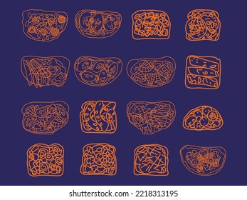 hand drawn toast outline icon set .toast sandwich line art doodle illustration 