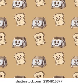 hand drawn toaster and bread character Seamless pattern