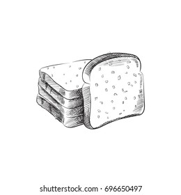 Hand Drawn Toaster Bread Sketch Symbol. Vector Toast Element In Trendy Style.