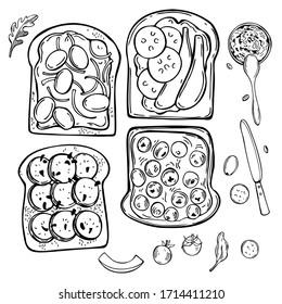 Hand drawn toasts on white background.  Vector sketch illustration 
