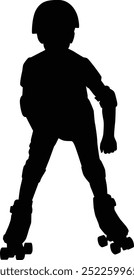 Hand drawn toddler roller skating silhouette. Kids playing outdoor activity full body illustration