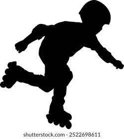 Hand drawn toddler roller skating silhouette. Kids playing outdoor activity full body illustration