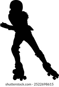 Hand drawn toddler roller skating silhouette. Kids playing outdoor activity full body illustration