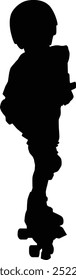 Hand drawn toddler roller skating silhouette. Kids playing outdoor activity full body illustration