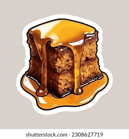 Hand Drawn Toffee Pudding Sticker Sweet And Delicious With Toffee Sauce Topping