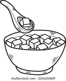 Hand Drawn tofu soup Chinese and Japanese food illustration isolated on background