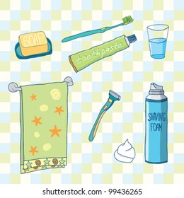 Hand drawn toiletries set