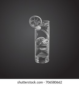 Hand Drawn Tom Collins Sketch Symbol. Vector Bloody Mary Element In Trendy Style.