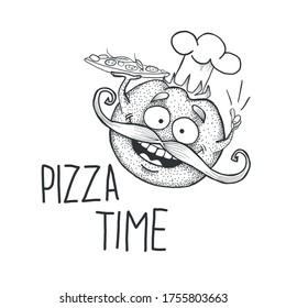 Hand drawn tomato chef with pizza
