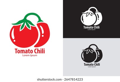 Hand Drawn Tomato Chili logo, vector design, spicy food, sauce, fresh, tomato, symbol, company logo, agriculture, food business.