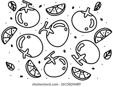 Hand drawn Tomato for design background. Cute design, simple, pattern, fabric, doodle, food, fresh