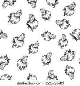 Hand Drawn tomato doodle. Sketch style icon. Seamless pattern. Isolated on white background. Flat design. Vector illustration.