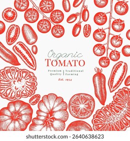 Ilustração De Tomate Desenhado À Mão. Modelo de design de vetor vegetal retro. Comida da Fazenda da Velha Escola.