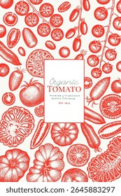 Ilustração De Tomate Desenhado À Mão. Modelo de design de vetor vegetal retro. Comida da Fazenda da Velha Escola.