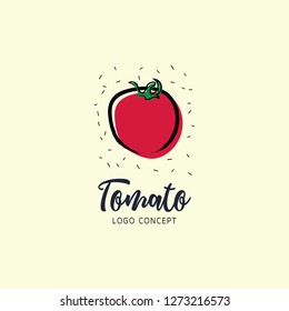 Hand Drawn tomato logo. Vector illustrations for food and drink, restaurant and bar, menu, fruit market. 